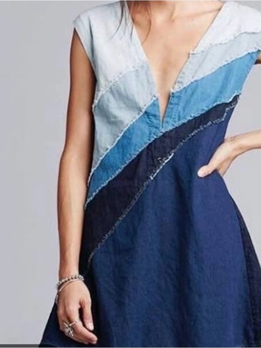 Free People Two-Tone Crossback Tank Top in Light Blue & Navy